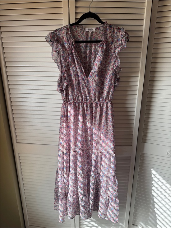 BB Dakota Dresses & Skirts - BB Dakota Pink Floral Ruffle Midi Dress